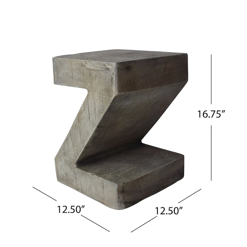 Black / Light Gray Z-Shape Outdoor Lightweight Concrete Side Table