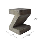 Black / Light Gray Z-Shape Outdoor Lightweight Concrete Side Table