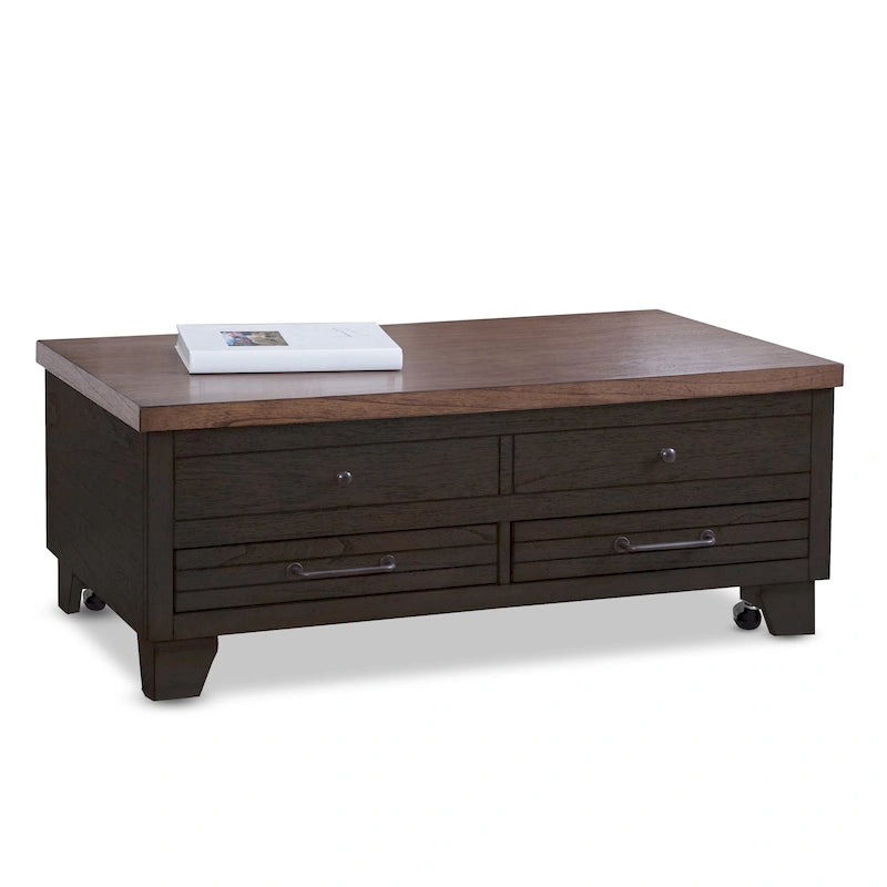 Two-Tone Lift-Top Coffee Table with Storage Drawers & Casters, Rustic Brown / Rustic Ivory