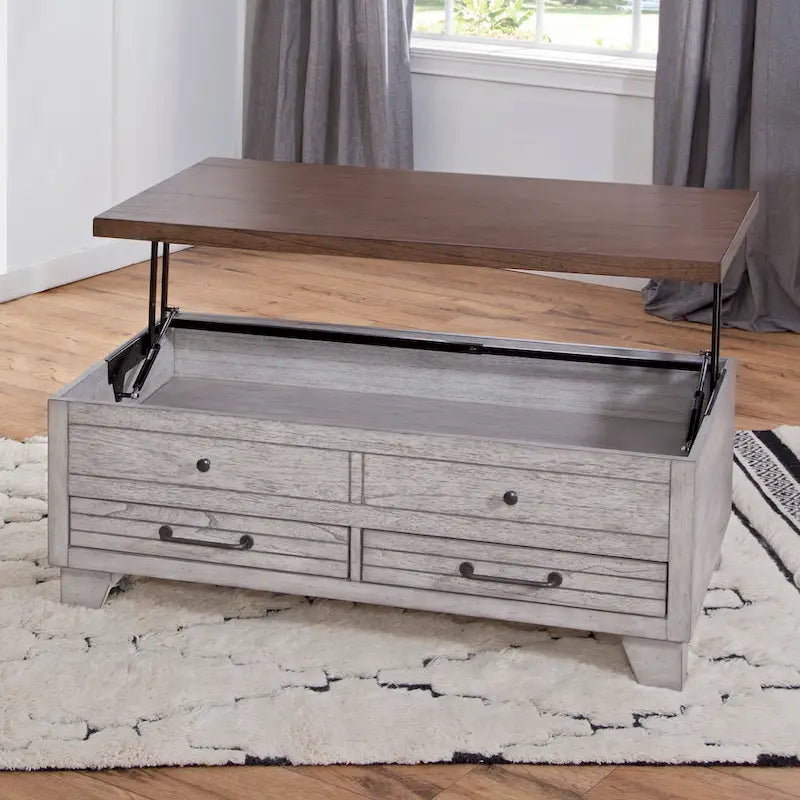 Two-Tone Lift-Top Coffee Table with Storage Drawers & Casters, Rustic Brown / Rustic Ivory