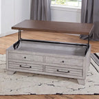 Two-Tone Lift-Top Coffee Table with Storage Drawers & Casters, Rustic Brown / Rustic Ivory
