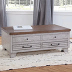 Two-Tone Lift-Top Coffee Table with Storage Drawers & Casters, Rustic Brown / Rustic Ivory