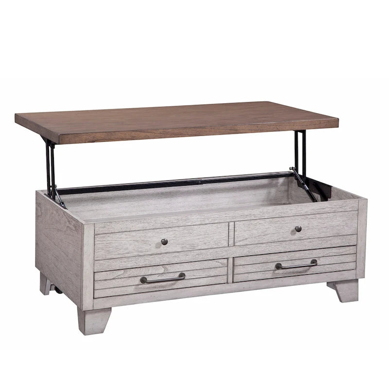 Two-Tone Lift-Top Coffee Table with Storage Drawers & Casters, Rustic Brown / Rustic Ivory