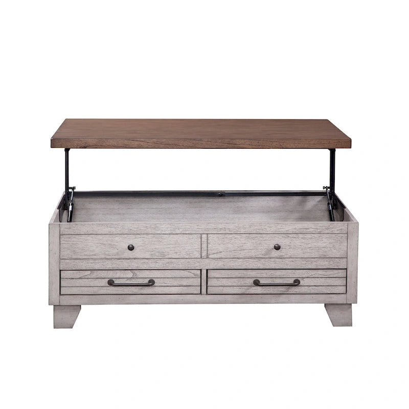 Two-Tone Lift-Top Coffee Table with Storage Drawers & Casters, Rustic Brown / Rustic Ivory