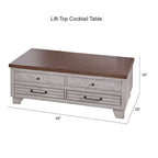 Two-Tone Lift-Top Coffee Table with Storage Drawers & Casters, Rustic Brown / Rustic Ivory