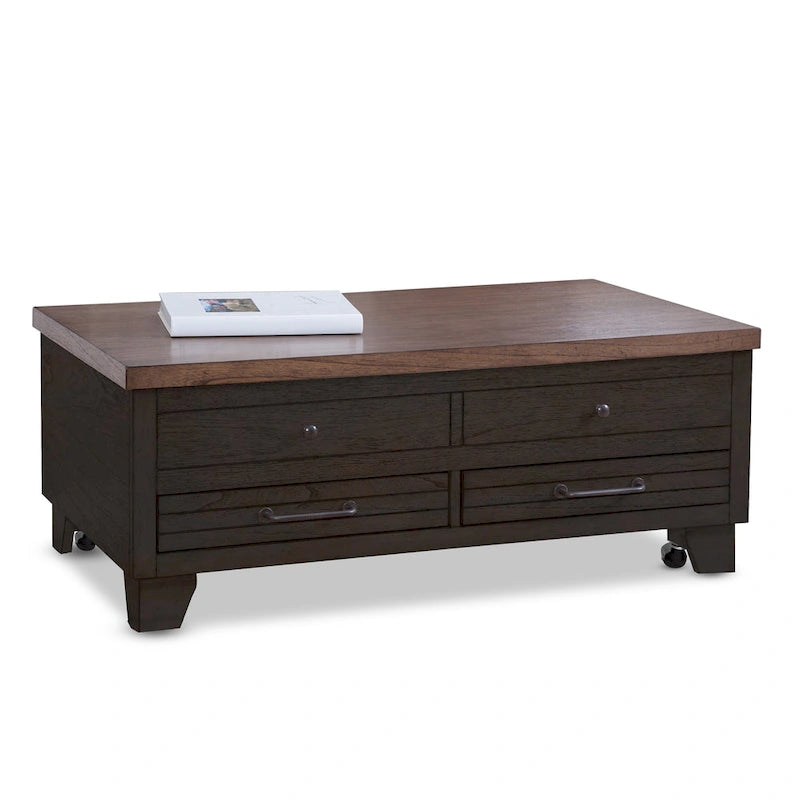 Two-Tone Lift-Top Coffee Table with Storage Drawers & Casters, Rustic Brown / Rustic Ivory