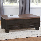 Two-Tone Lift-Top Coffee Table with Storage Drawers & Casters, Rustic Brown / Rustic Ivory