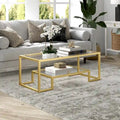 Brass / Blackened Bronze / White / Satin Nickel Metal & Glass Coffee Table, 1-Person, 2 Sizes