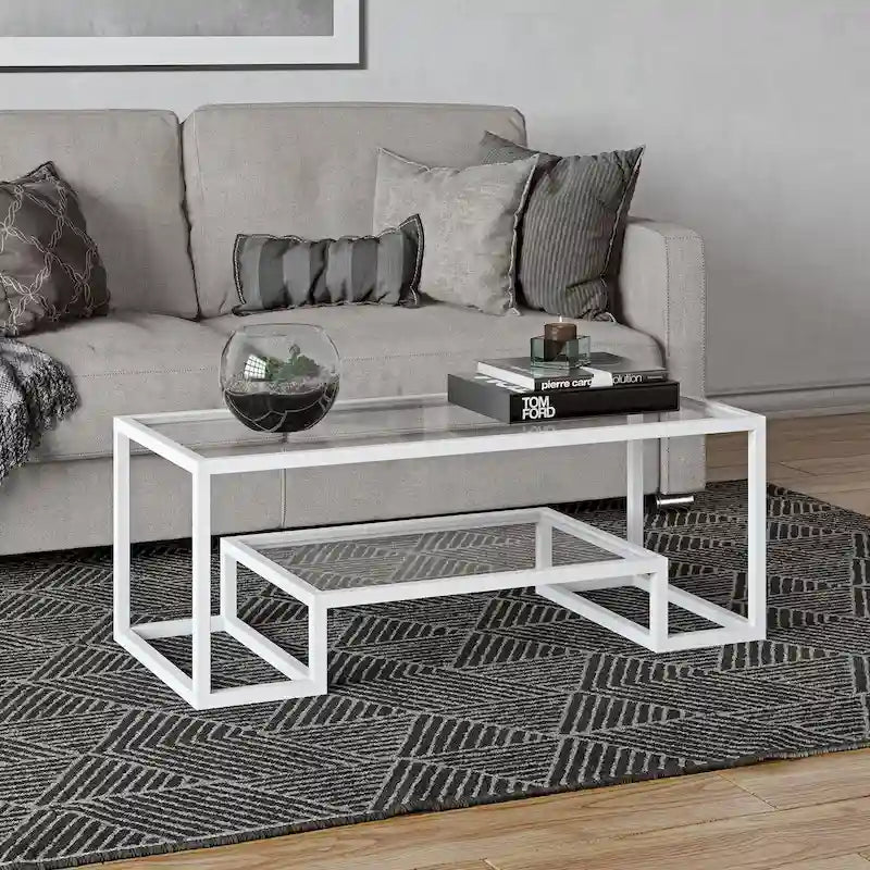 Table basse en métal et verre Laiton / Bronze noirci / Blanc / Nickel satiné, 1 personne, 2 tailles