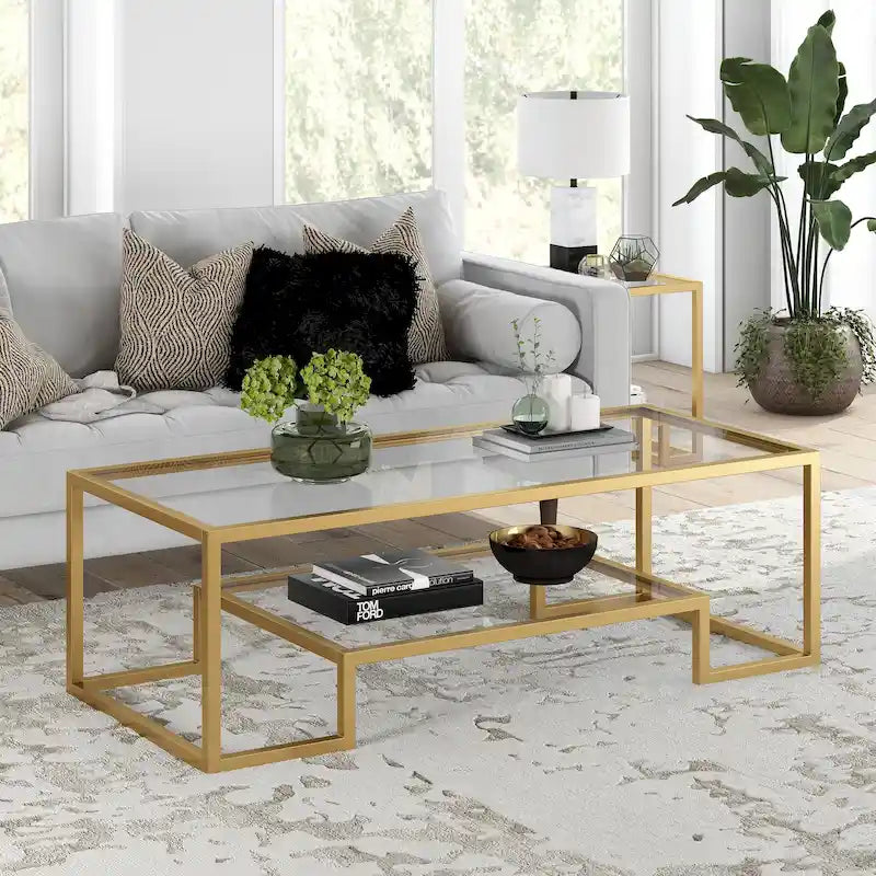 Table basse en métal et verre Laiton / Bronze noirci / Blanc / Nickel satiné, 1 personne, 2 tailles