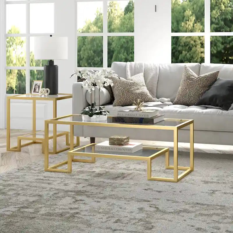 Brass / Blackened Bronze / White / Satin Nickel Metal & Glass Coffee Table, 1-Person, 2 Sizes