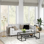 Brass / Blackened Bronze / White / Satin Nickel Metal & Glass Coffee Table, 1-Person, 2 Sizes