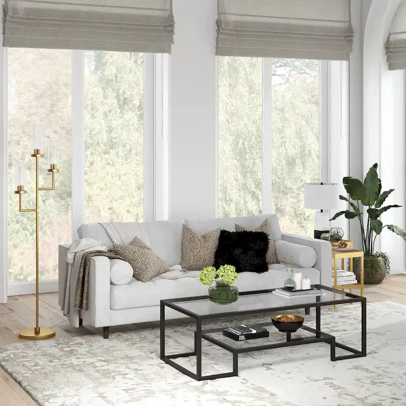 Brass / Blackened Bronze / White / Satin Nickel Metal & Glass Coffee Table, 1-Person, 2 Sizes