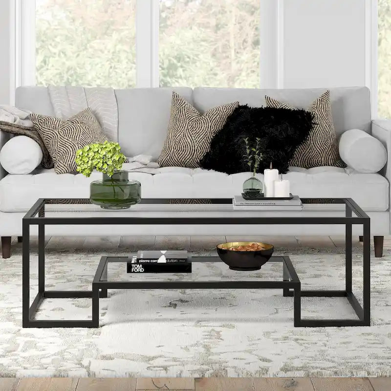 Brass / Blackened Bronze / White / Satin Nickel Metal & Glass Coffee Table, 1-Person, 2 Sizes