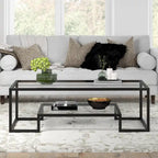 Brass / Blackened Bronze / White / Satin Nickel Metal & Glass Coffee Table, 1-Person, 2 Sizes