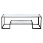 Brass / Blackened Bronze / White / Satin Nickel Metal & Glass Coffee Table, 1-Person, 2 Sizes