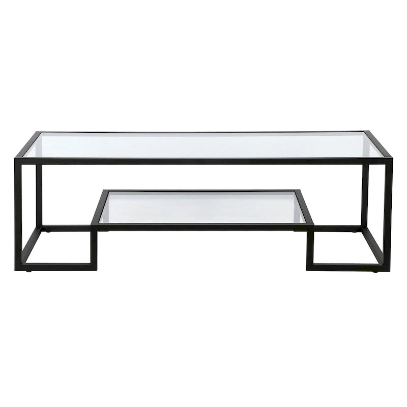 Brass / Blackened Bronze / White / Satin Nickel Metal & Glass Coffee Table, 1-Person, 2 Sizes