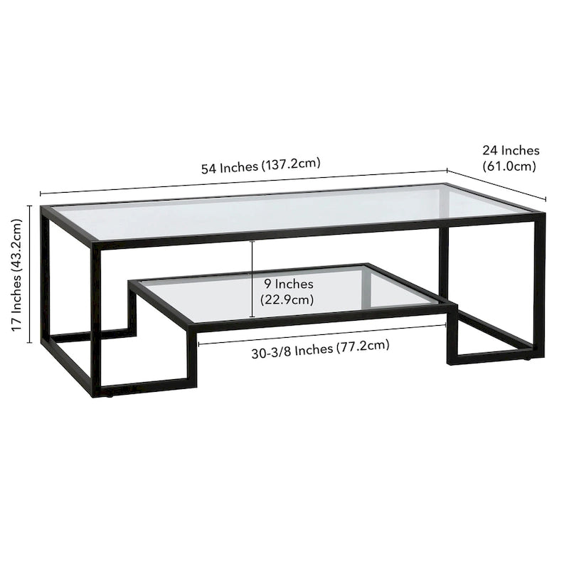 Brass / Blackened Bronze / White / Satin Nickel Metal & Glass Coffee Table, 1-Person, 2 Sizes