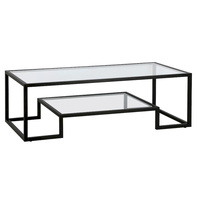 Brass / Blackened Bronze / White / Satin Nickel Metal & Glass Coffee Table, 1-Person, 2 Sizes