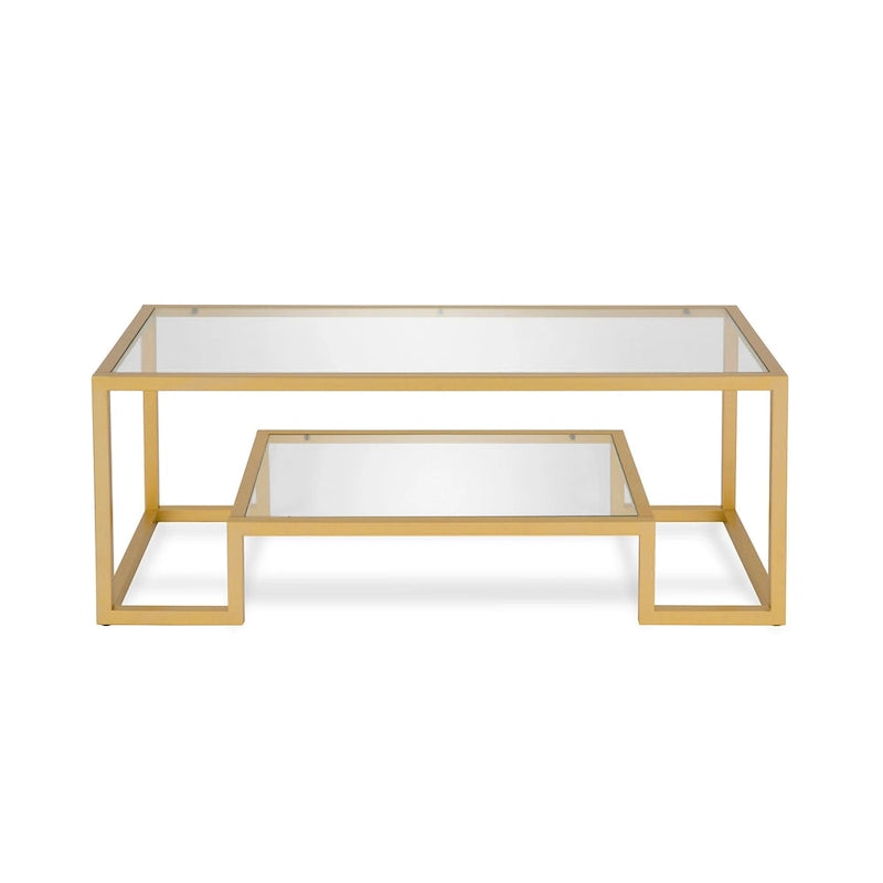 Brass / Blackened Bronze / White / Satin Nickel Metal & Glass Coffee Table, 1-Person, 2 Sizes