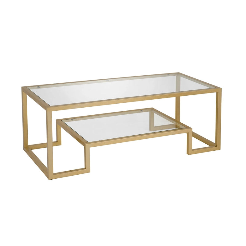 Brass / Blackened Bronze / White / Satin Nickel Metal & Glass Coffee Table, 1-Person, 2 Sizes