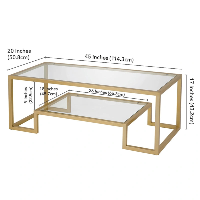 Brass / Blackened Bronze / White / Satin Nickel Metal & Glass Coffee Table, 1-Person, 2 Sizes