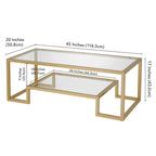 Brass / Blackened Bronze / White / Satin Nickel Metal & Glass Coffee Table, 1-Person, 2 Sizes