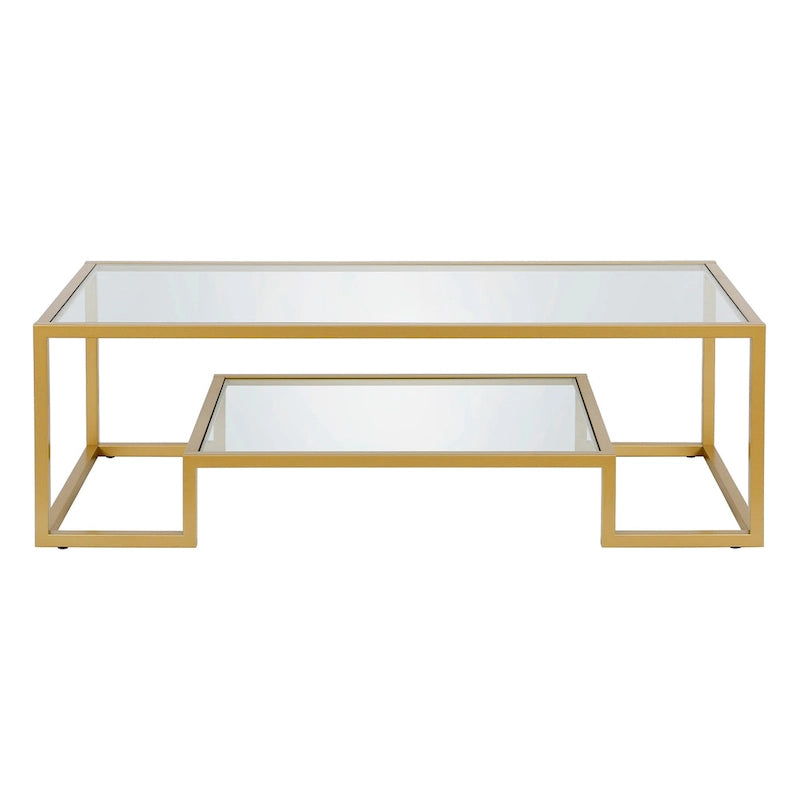 Brass / Blackened Bronze / White / Satin Nickel Metal & Glass Coffee Table, 1-Person, 2 Sizes