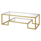 Brass / Blackened Bronze / White / Satin Nickel Metal & Glass Coffee Table, 1-Person, 2 Sizes