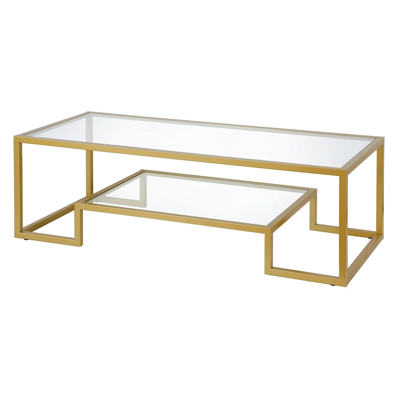 Brass / Blackened Bronze / White / Satin Nickel Metal & Glass Coffee Table, 1-Person, 2 Sizes