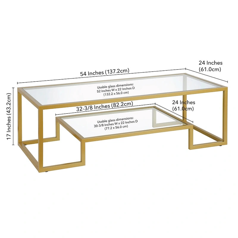 Brass / Blackened Bronze / White / Satin Nickel Metal & Glass Coffee Table, 1-Person, 2 Sizes