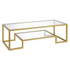 Brass / Blackened Bronze / White / Satin Nickel Metal & Glass Coffee Table, 1-Person, 2 Sizes