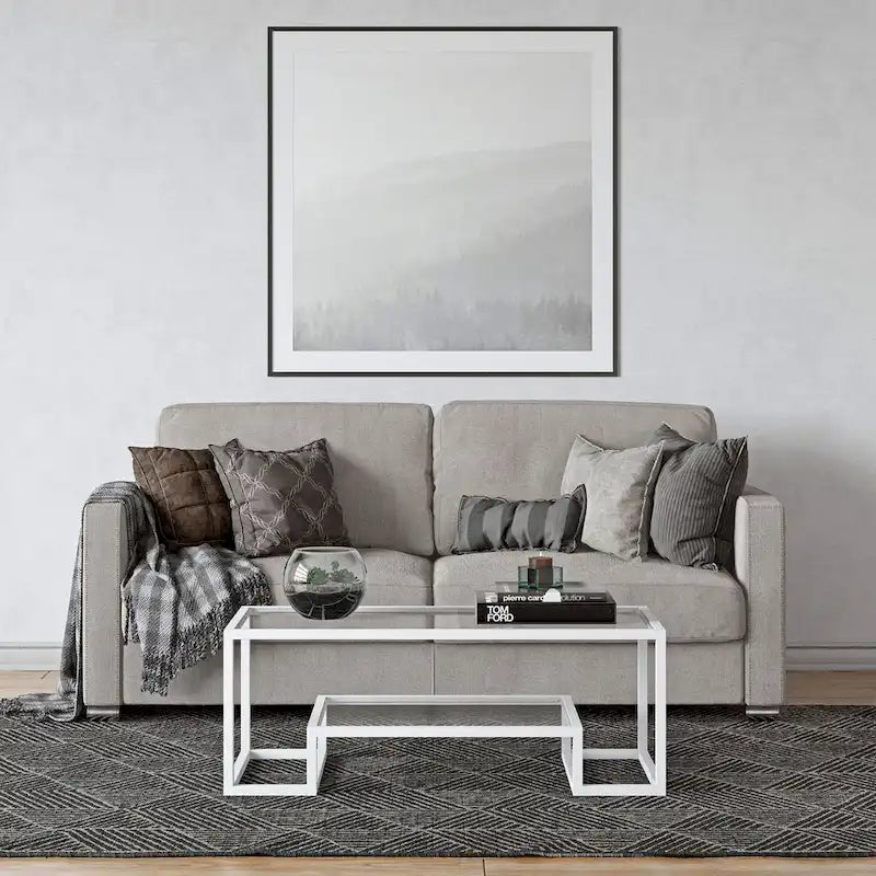 Brass / Blackened Bronze / White / Satin Nickel Metal & Glass Coffee Table, 1-Person, 2 Sizes