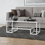 Brass / Blackened Bronze / White / Satin Nickel Metal & Glass Coffee Table, 1-Person, 2 Sizes