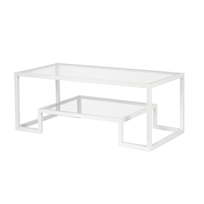 Brass / Blackened Bronze / White / Satin Nickel Metal & Glass Coffee Table, 1-Person, 2 Sizes