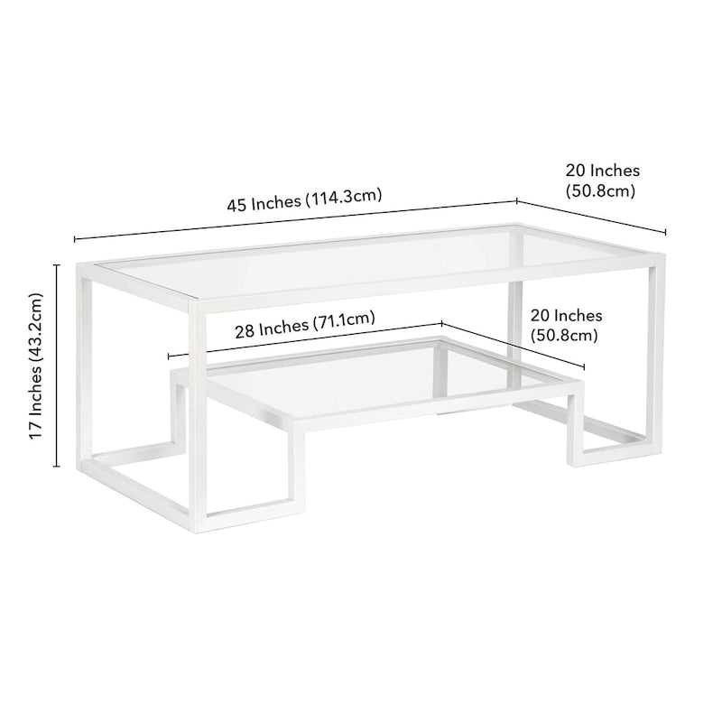 Brass / Blackened Bronze / White / Satin Nickel Metal & Glass Coffee Table, 1-Person, 2 Sizes