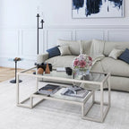 Brass / Blackened Bronze / White / Satin Nickel Metal & Glass Coffee Table, 1-Person, 2 Sizes