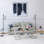 Brass / Blackened Bronze / White / Satin Nickel Metal & Glass Coffee Table, 1-Person, 2 Sizes