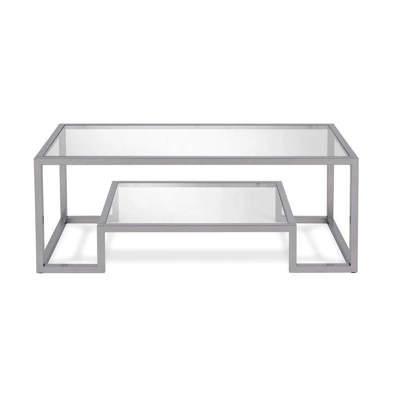 Brass / Blackened Bronze / White / Satin Nickel Metal & Glass Coffee Table, 1-Person, 2 Sizes