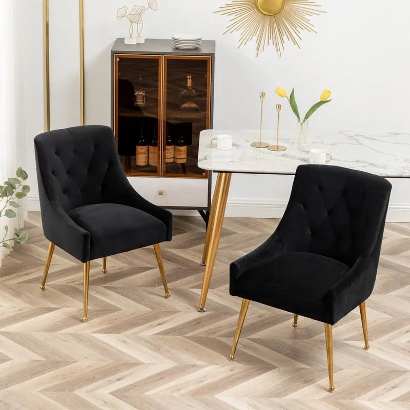 Velvet Dining Chair Set of 2, Tufted Back with Gold Ring Pull, Armless