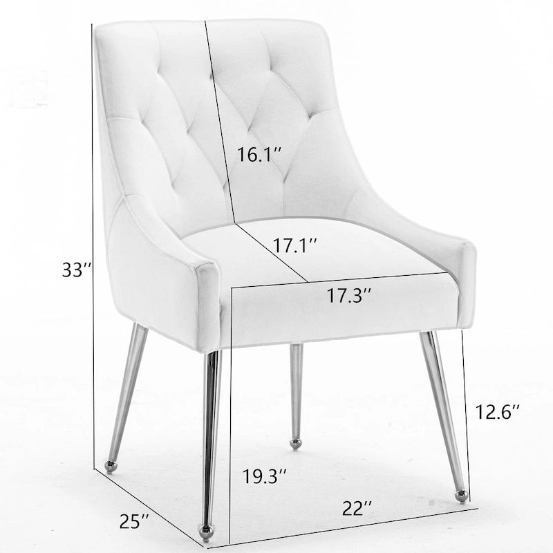 Velvet Dining Chair Set of 2, Tufted Back with Gold Ring Pull, Armless