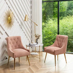 Velvet Dining Chair Set of 2, Tufted Back with Gold Ring Pull, Armless