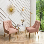 Velvet Dining Chair Set of 2, Tufted Back with Gold Ring Pull, Armless