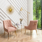Velvet Dining Chair Set of 2, Tufted Back with Gold Ring Pull, Armless