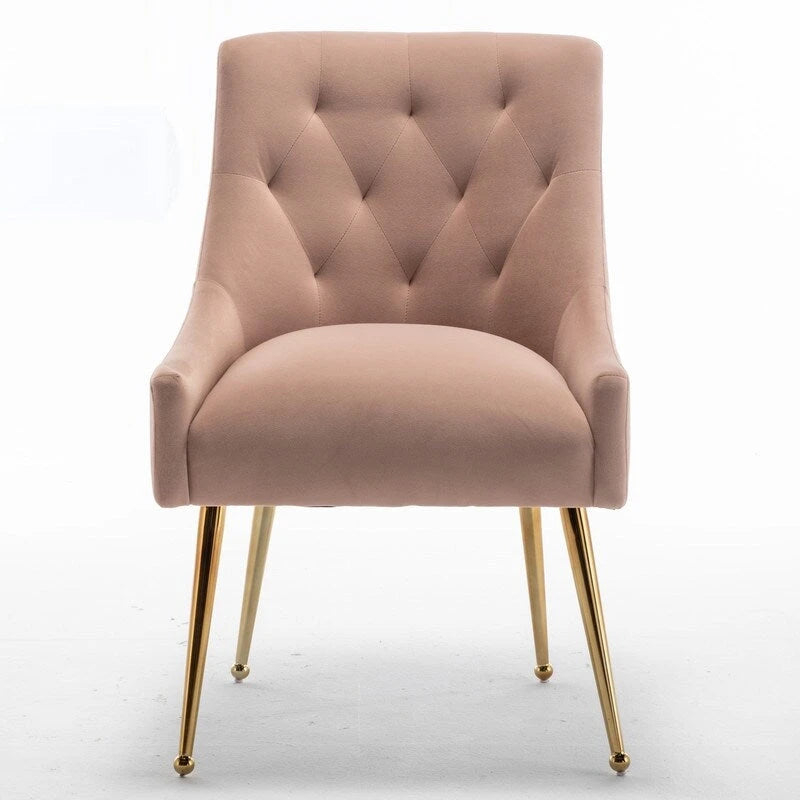Velvet Dining Chair Set of 2, Tufted Back with Gold Ring Pull, Armless