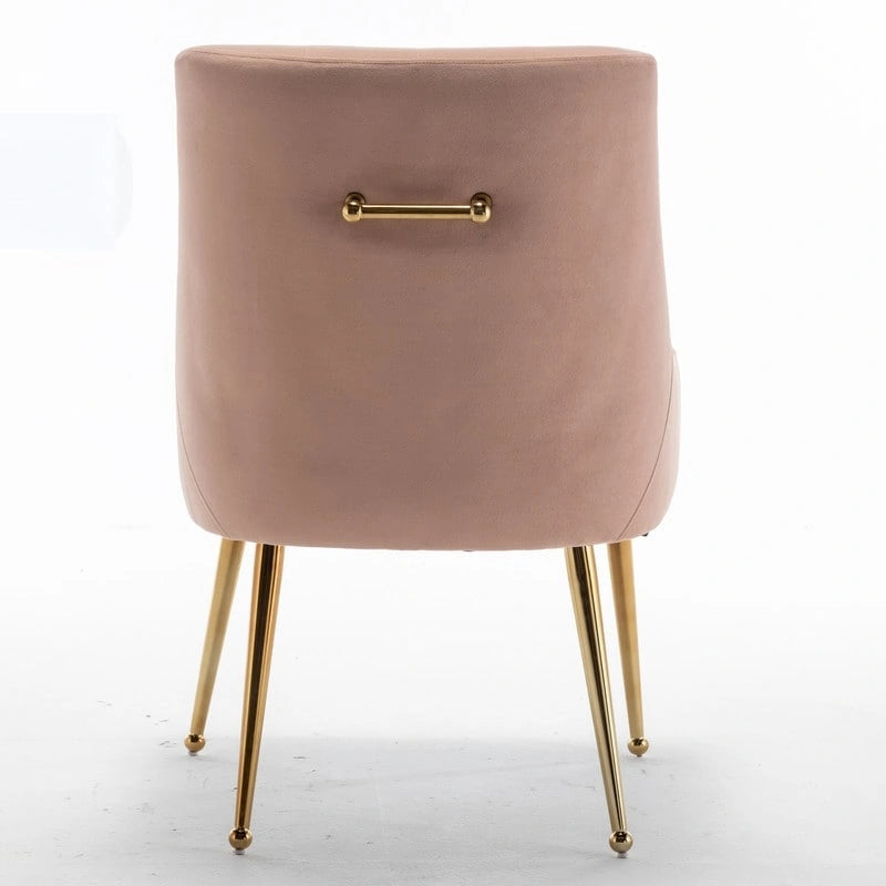 Velvet Dining Chair Set of 2, Tufted Back with Gold Ring Pull, Armless