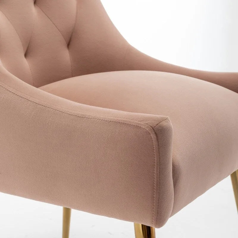 Velvet Dining Chair Set of 2, Tufted Back with Gold Ring Pull, Armless