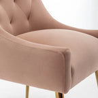 Velvet Dining Chair Set of 2, Tufted Back with Gold Ring Pull, Armless