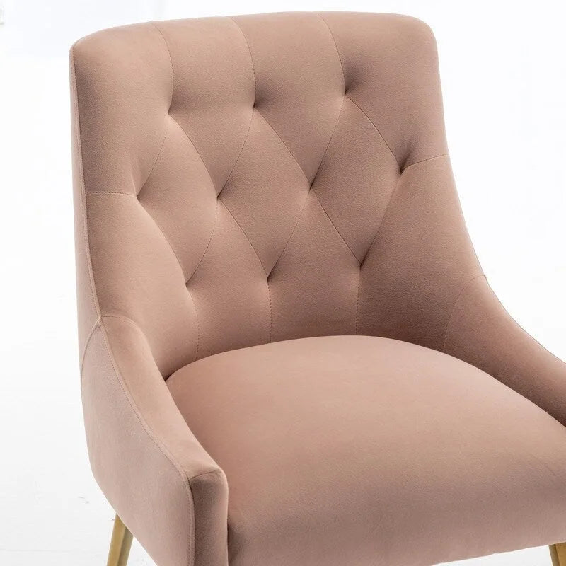 Velvet Dining Chair Set of 2, Tufted Back with Gold Ring Pull, Armless