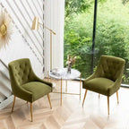 Velvet Dining Chair Set of 2, Tufted Back with Gold Ring Pull, Armless